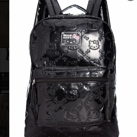 Hello Kitty Black patent leather backpack with added keychain - Picture 2 of 12